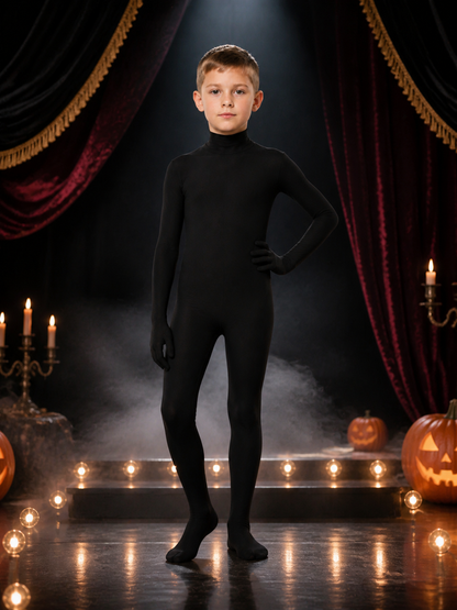 Black Ninja Invisible Man Hooded Full Body Jumpsuit Costume for Halloween on-model stage scene view