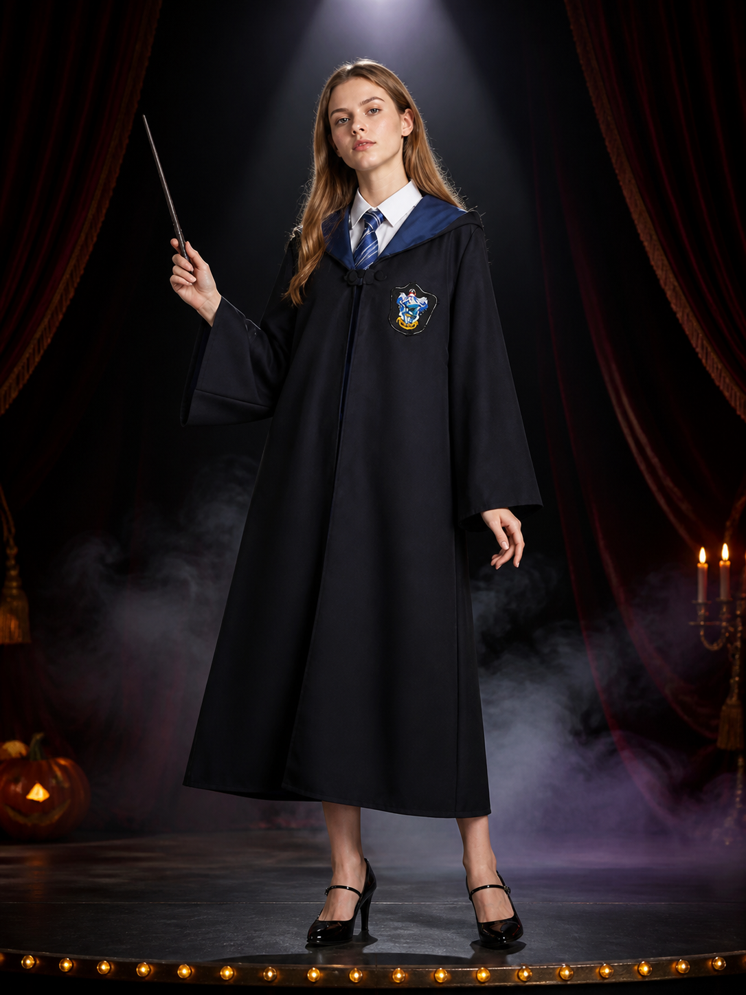 Unisex Wizard Robe Costume Set With Tie, Long Hooded Cape For Halloween Costume Capes detail 3