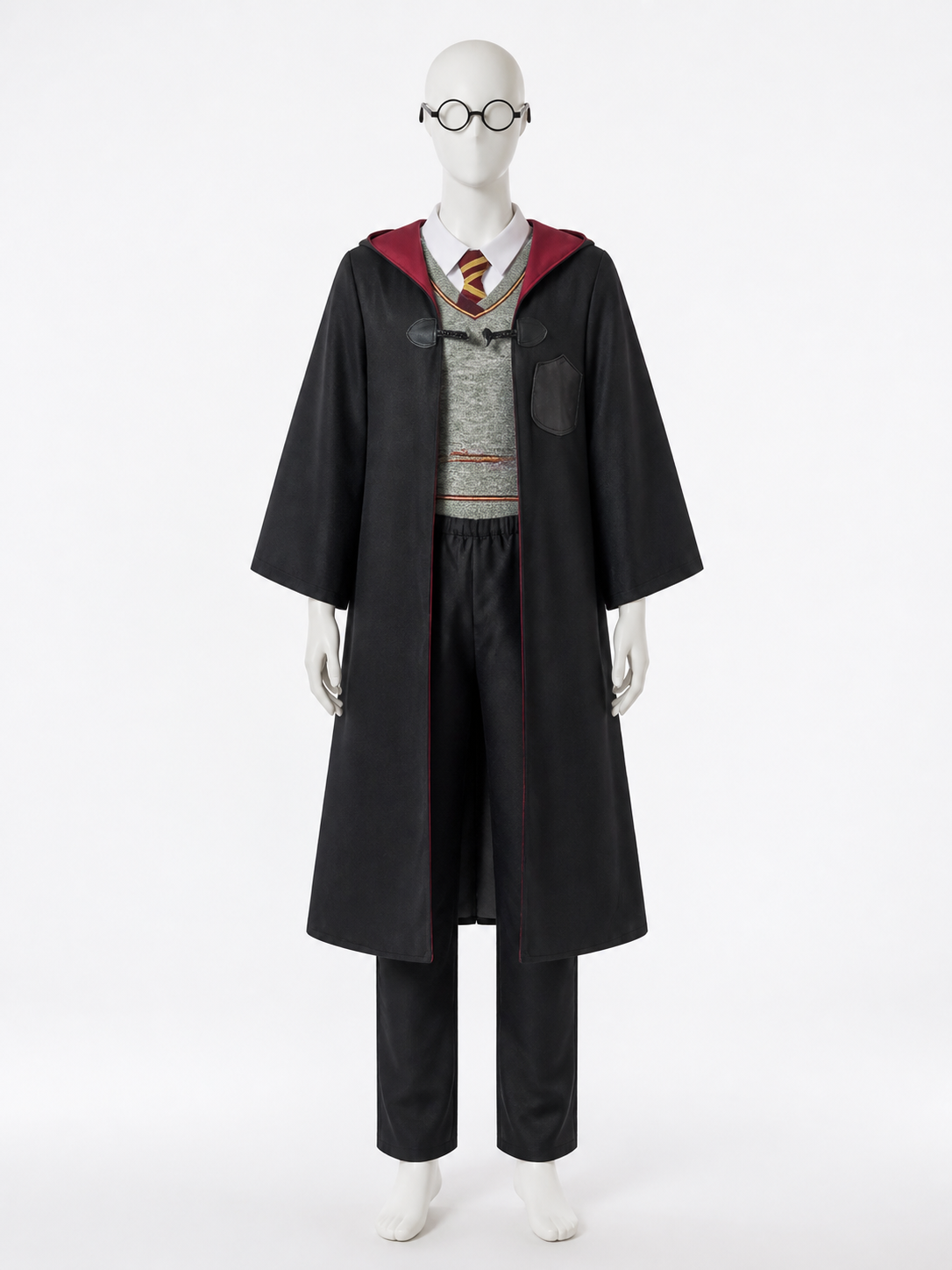 Kids Halloween Wizard Costume Set, Hooded Robe, Vest, Trousers and Round Glasses Costumes detail 3