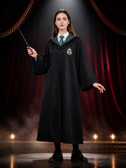Slytherin Wizard Robe Costume Set with Tie, Hooded Halloween Outfit Costumes detail 3