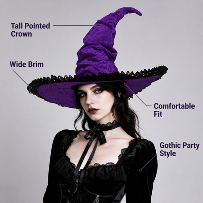 Purple black wide brim witch hat product view 26