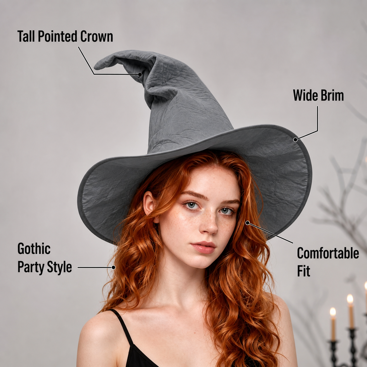 Dark Gray Carnival Witch Hat for Halloween