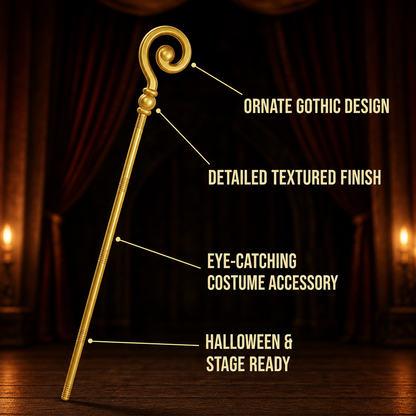 Single Gold Magic Wand With Spiral Curled Top, Spherical Center Ornament Costume Accessories detail 2