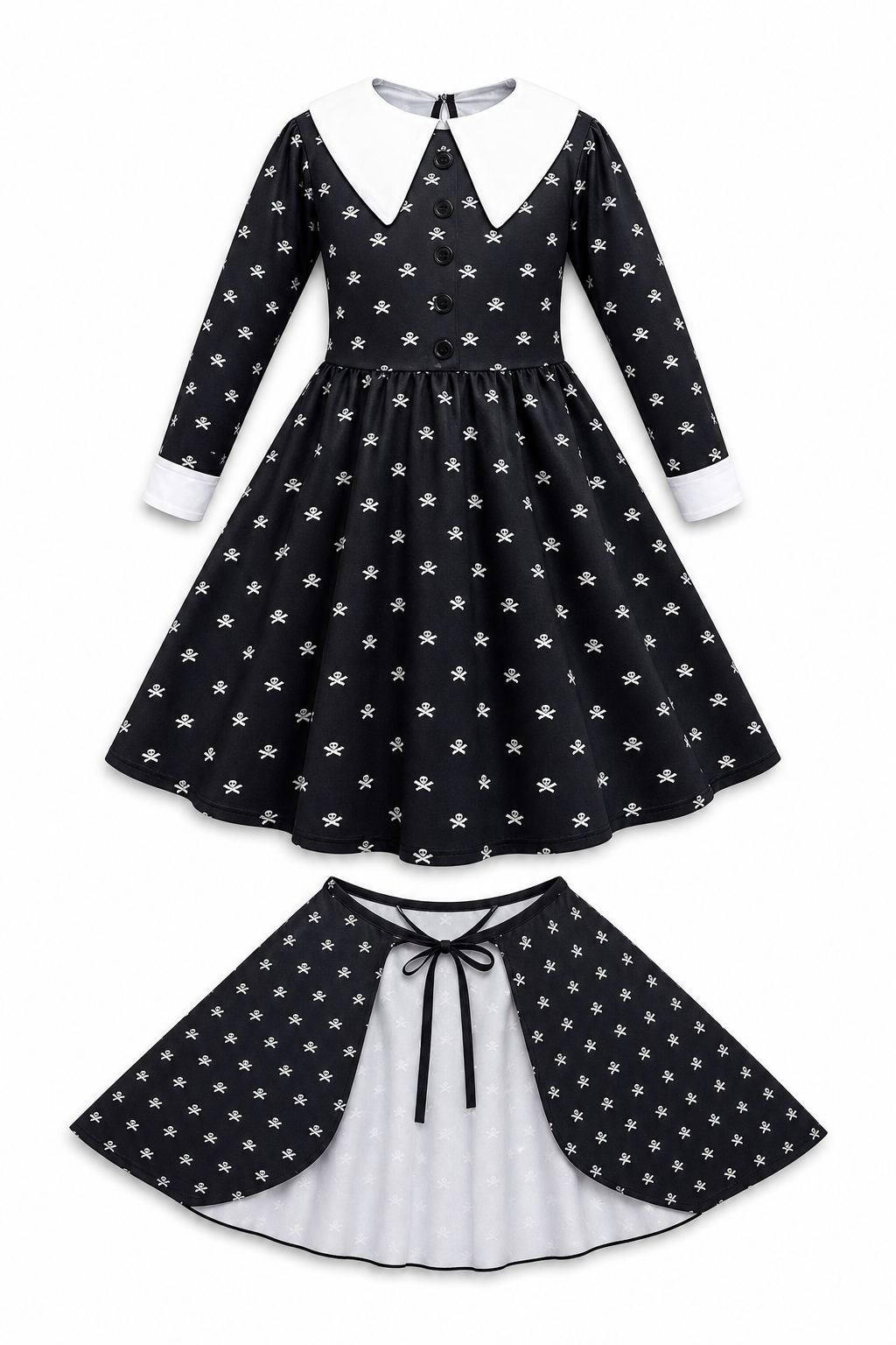Black Halloween Costume Dress with Cape