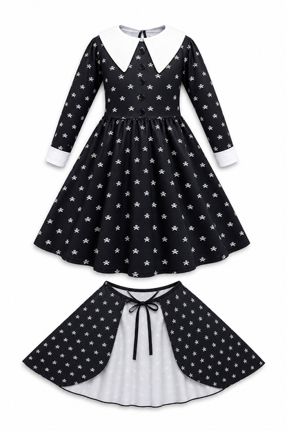 Black Halloween Costume Dress with Cape