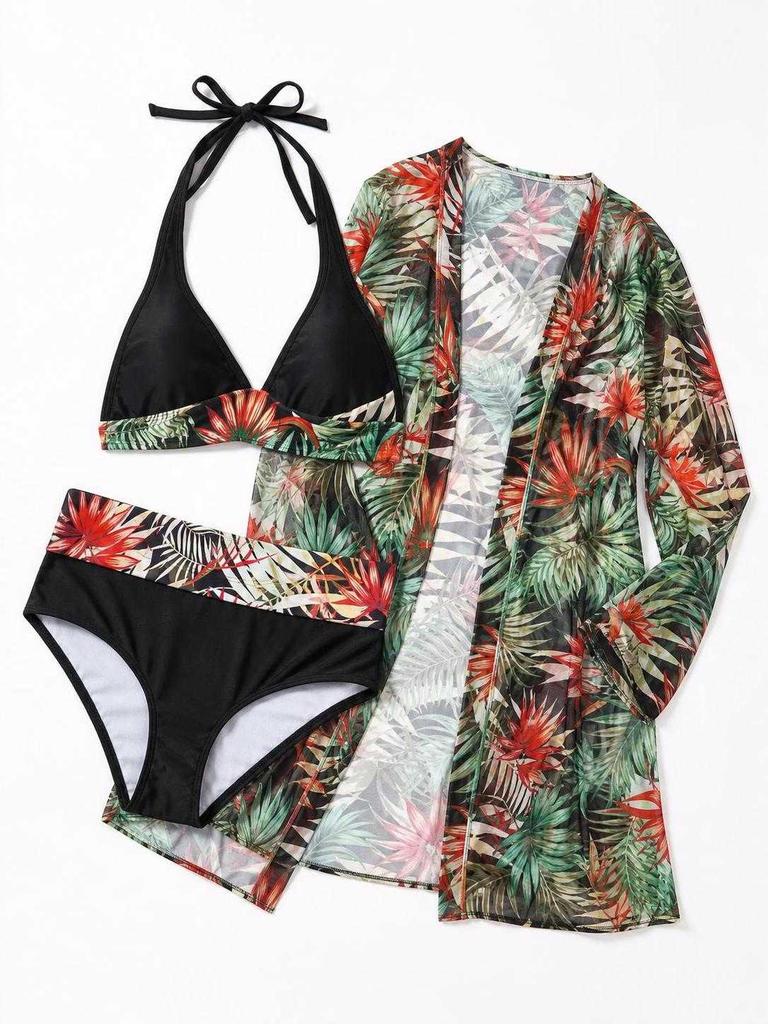 Swimsuit with Beach Cover-Up, Tropical Print