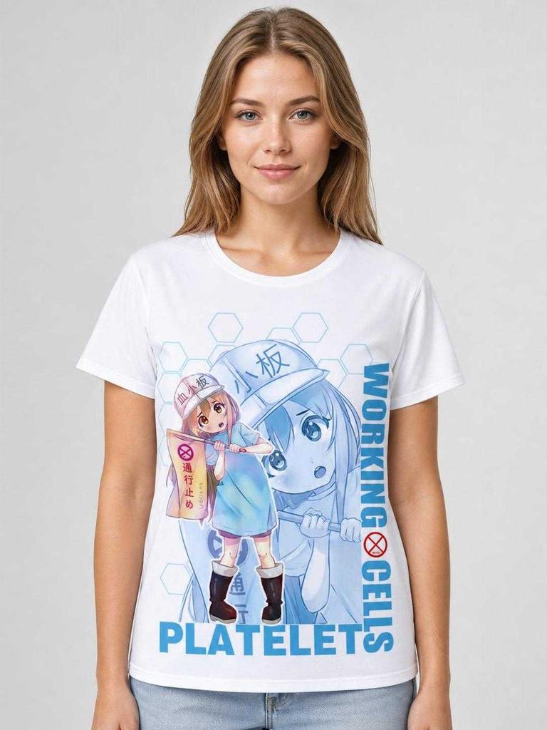 White T-shirt with an anime print for cosplay