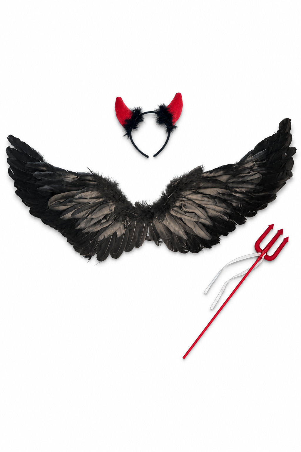 Halloween Demon Wings with Horns and a Trident
