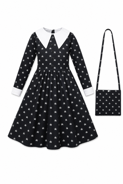 Gothic Carnival Dress with Skulls and Bag