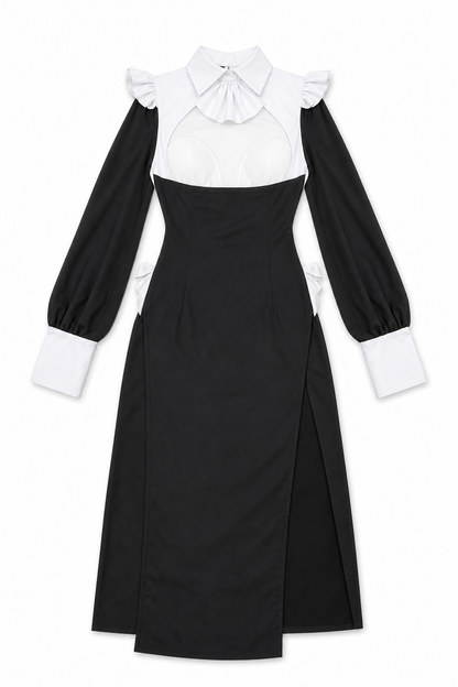 Black-and-White Nun Costume with Long Sleeves for Halloween