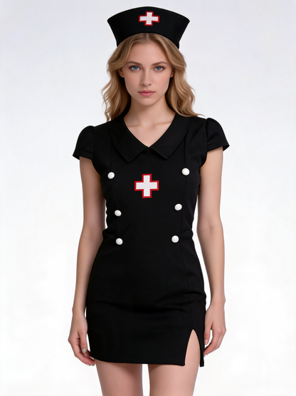 Black Nurse Costume with Cap