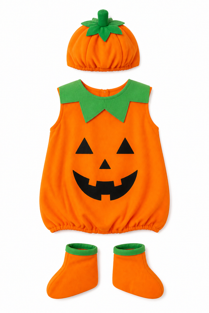Kids' Pumpkin Halloween Costume, 3 Pieces