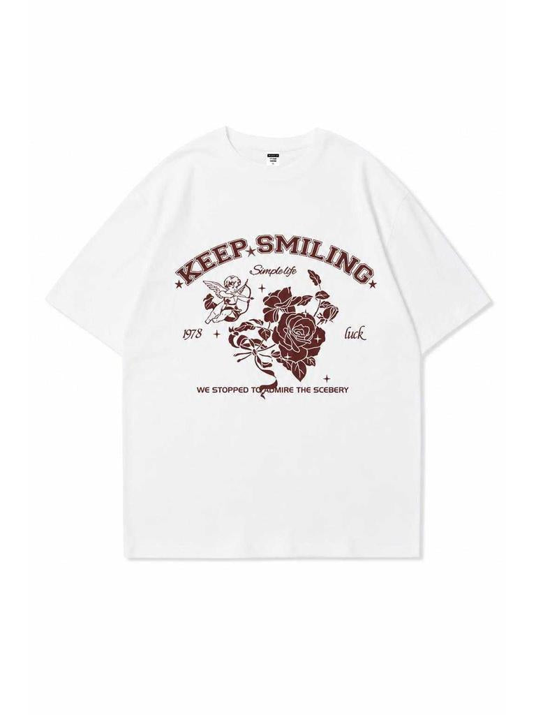 Loose-fit oversized white T-shirt with print