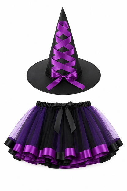 Children’s Witch Halloween Costume with Hat and Full Skirt
