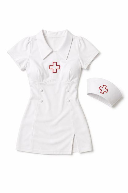 Halloween White Nurse Costume with Cap