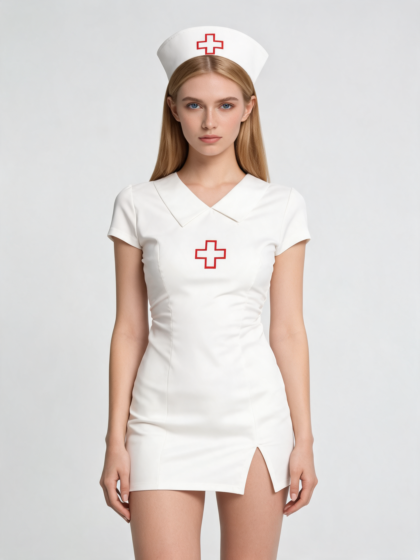 Halloween White Nurse Costume with Cap