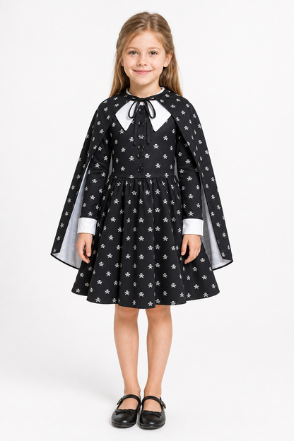 Black Halloween Costume Dress with Cape