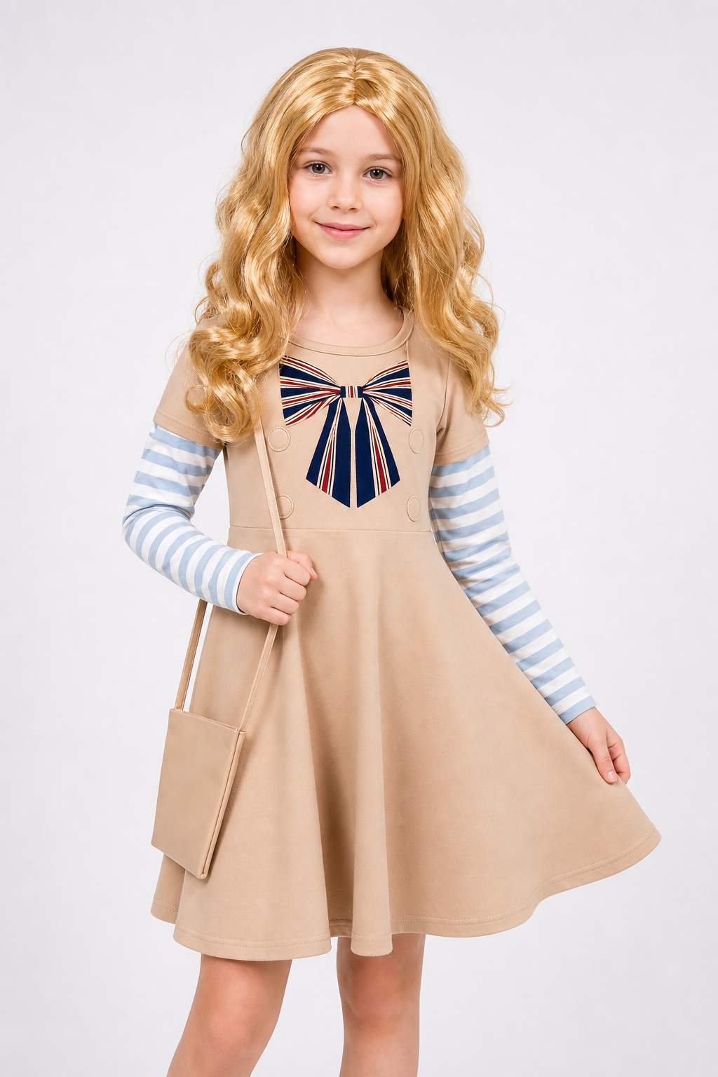 Children's carnival costume with wig and handbag