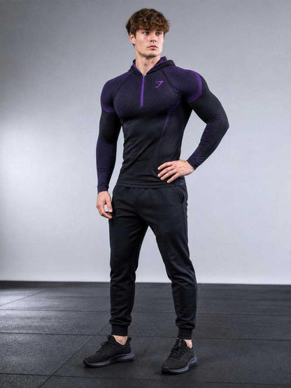 Black athletic hoodie with zipper for fitness