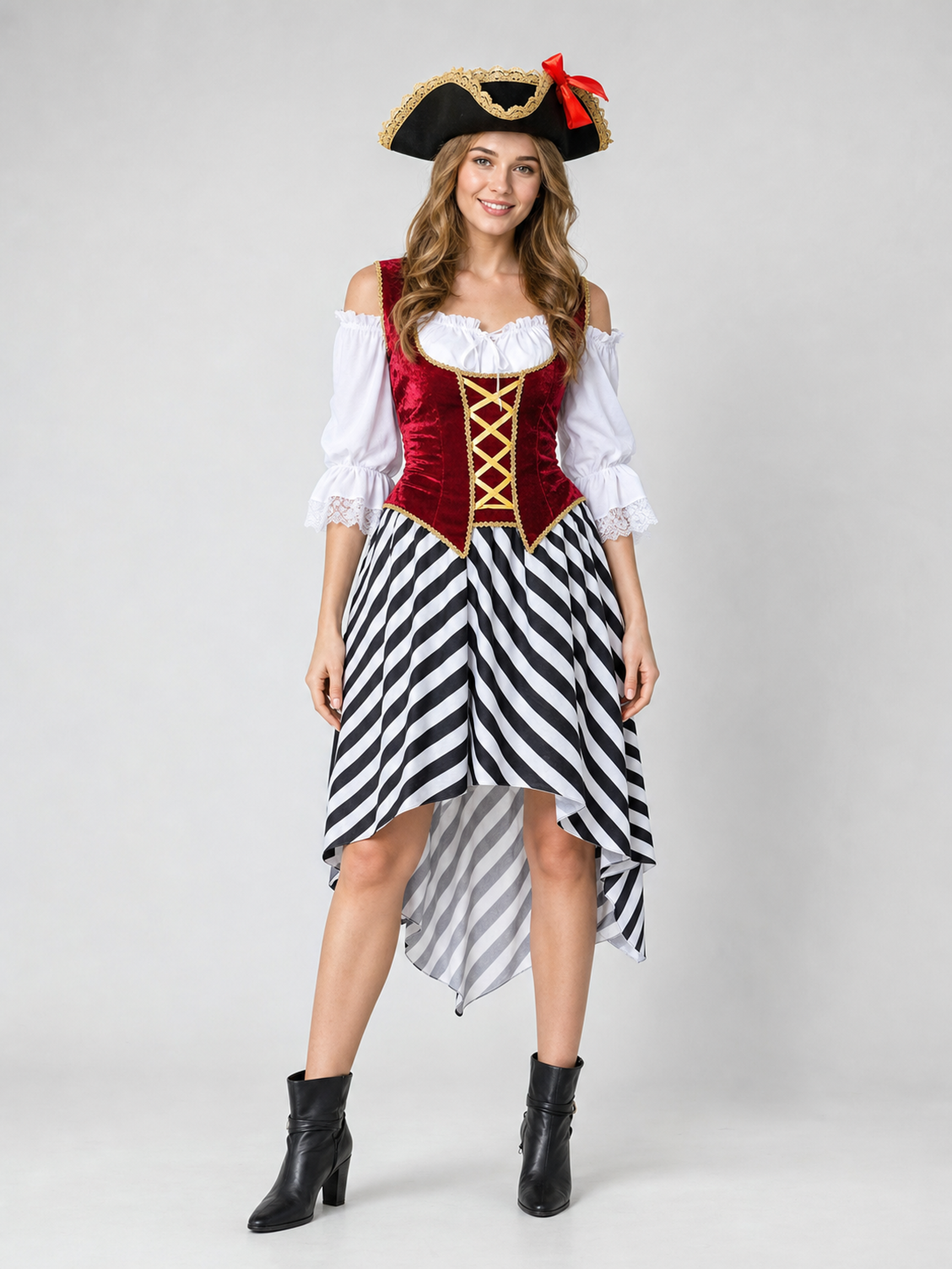 Women's Pirate Costume with Tricorn Hat for a Party