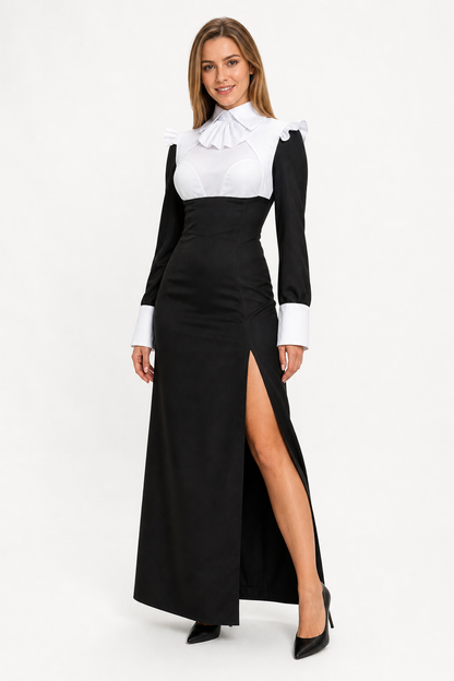 Black-and-White Nun Costume with Long Sleeves for Halloween