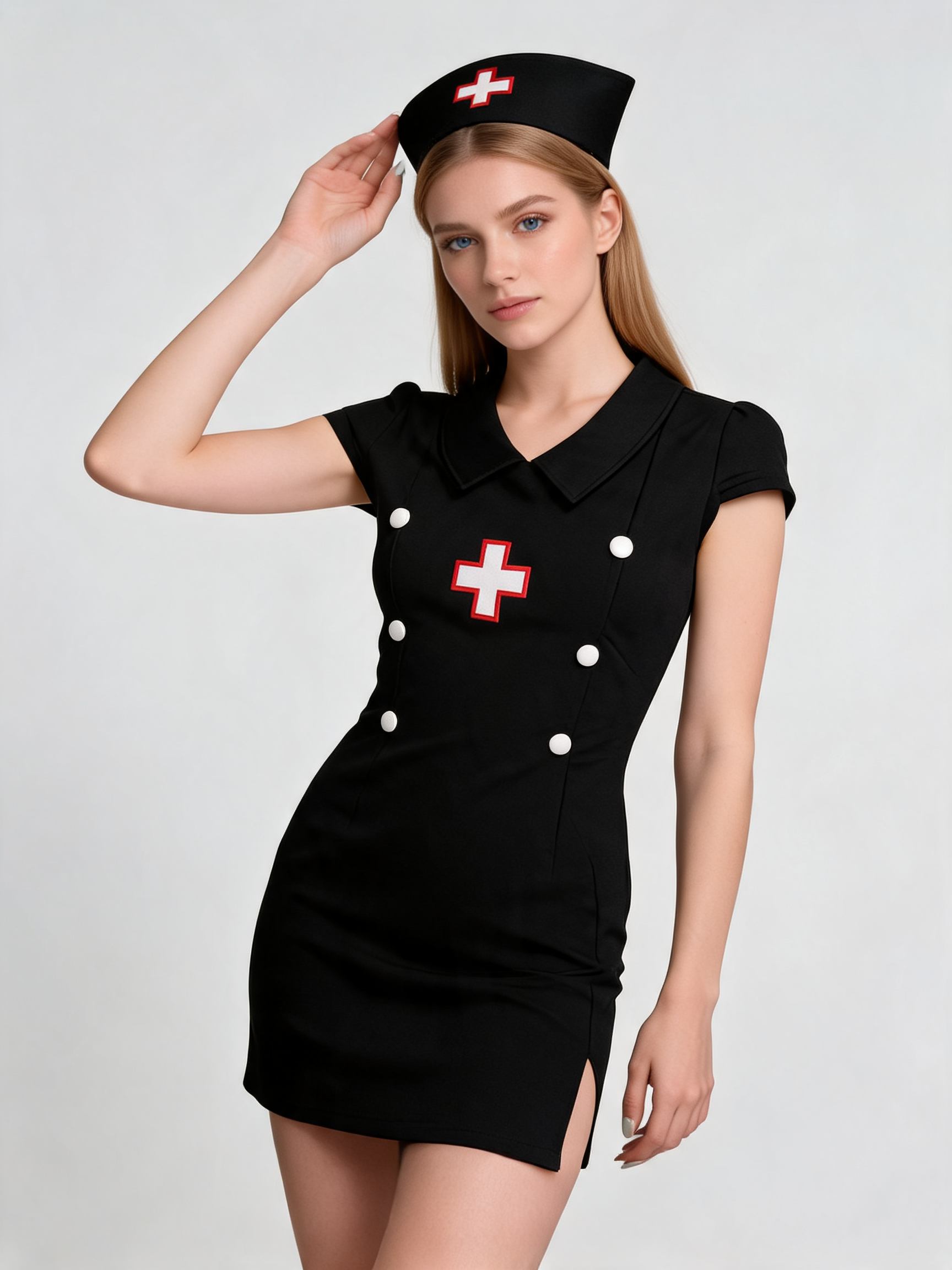 Black Nurse Costume with Cap