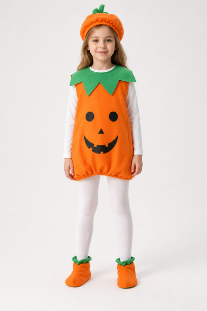 Kids' Pumpkin Halloween Costume, 3 Pieces