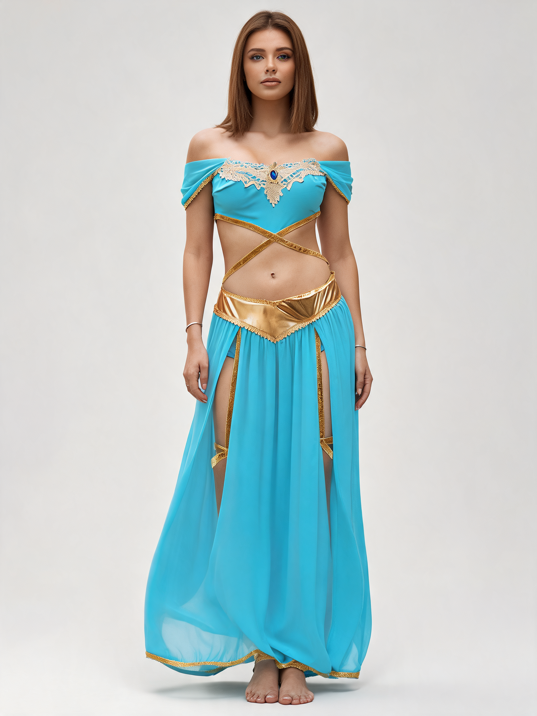 Sky Blue Princess-Style Dress for Carnival and Party