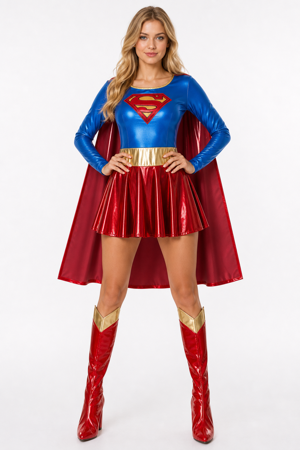 Superman Costume with Cape and Leg Warmers for Halloween