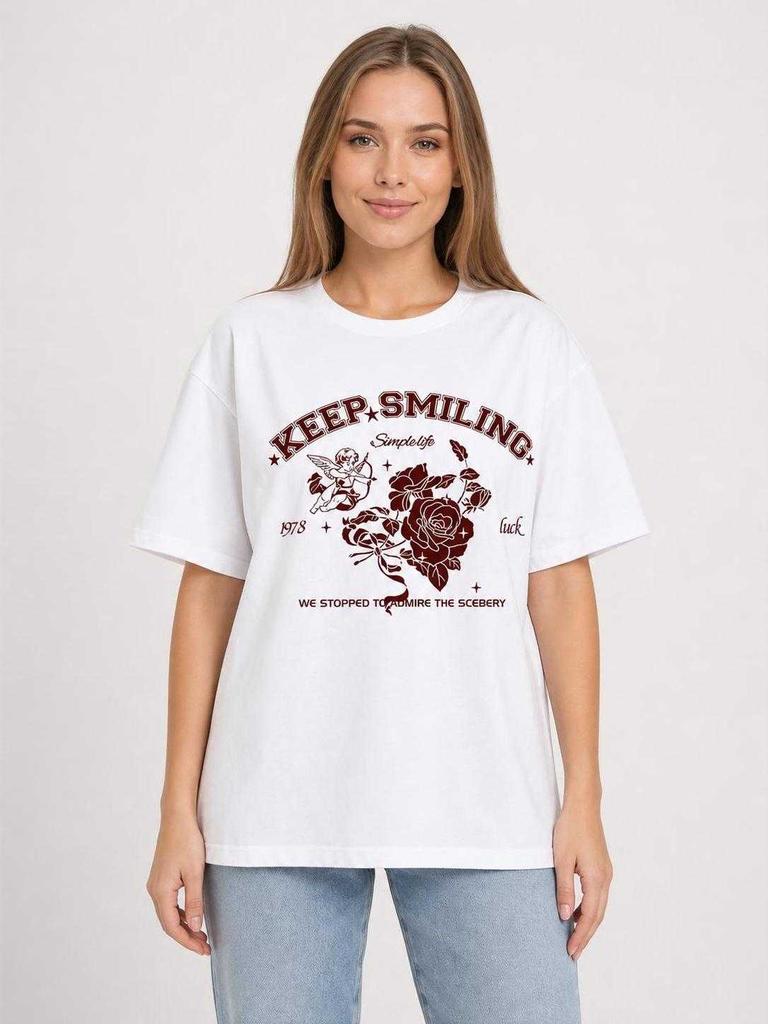 Loose-fit oversized white T-shirt with print