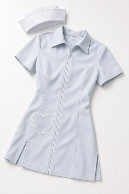 Blue nurse costume with cap for carnival