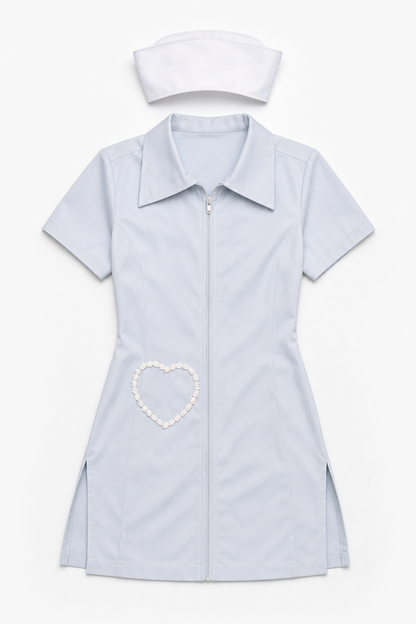 Blue nurse costume with cap for carnival