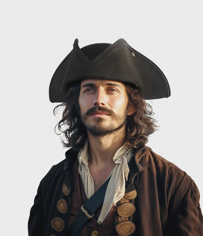 1pc Black Pirate Hat, Classic Three-Cornered Tricorne Hat with Wide Curved Brim and Structured Crown for Cosplay, Costume Parties and Themed Events