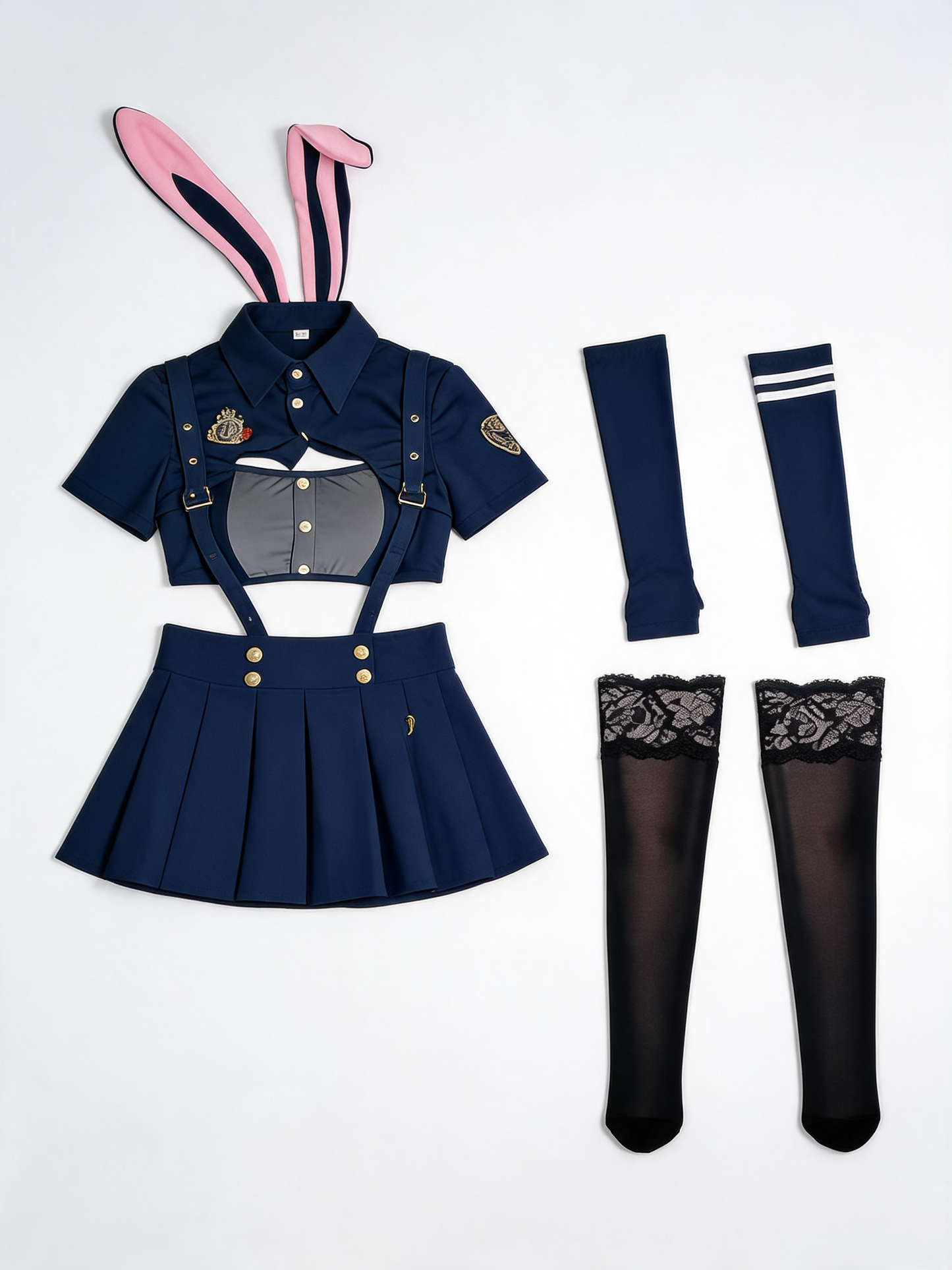 Costume with Ears and Black Stockings for Masquerade