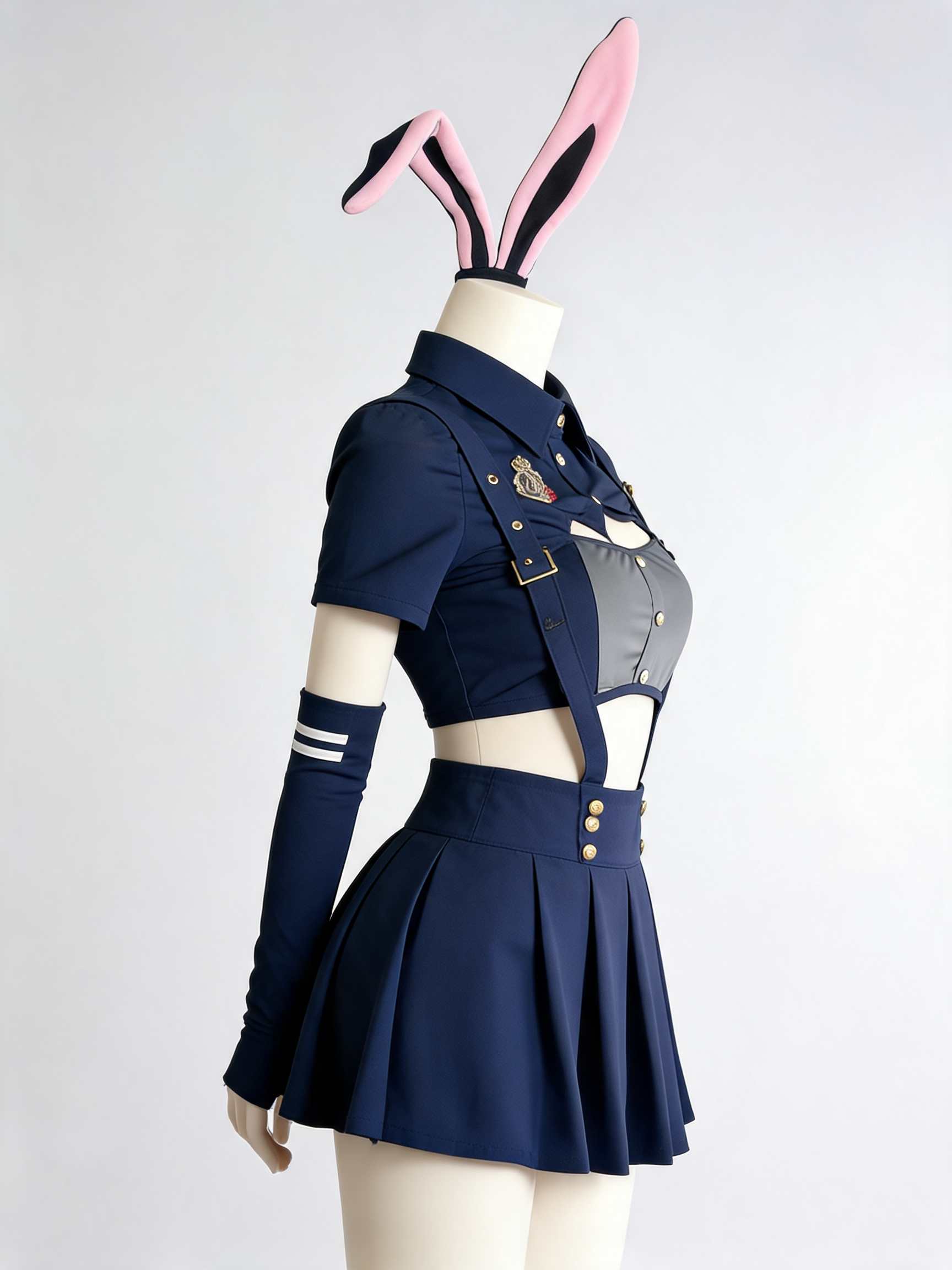 Costume with Ears and Black Stockings for Masquerade