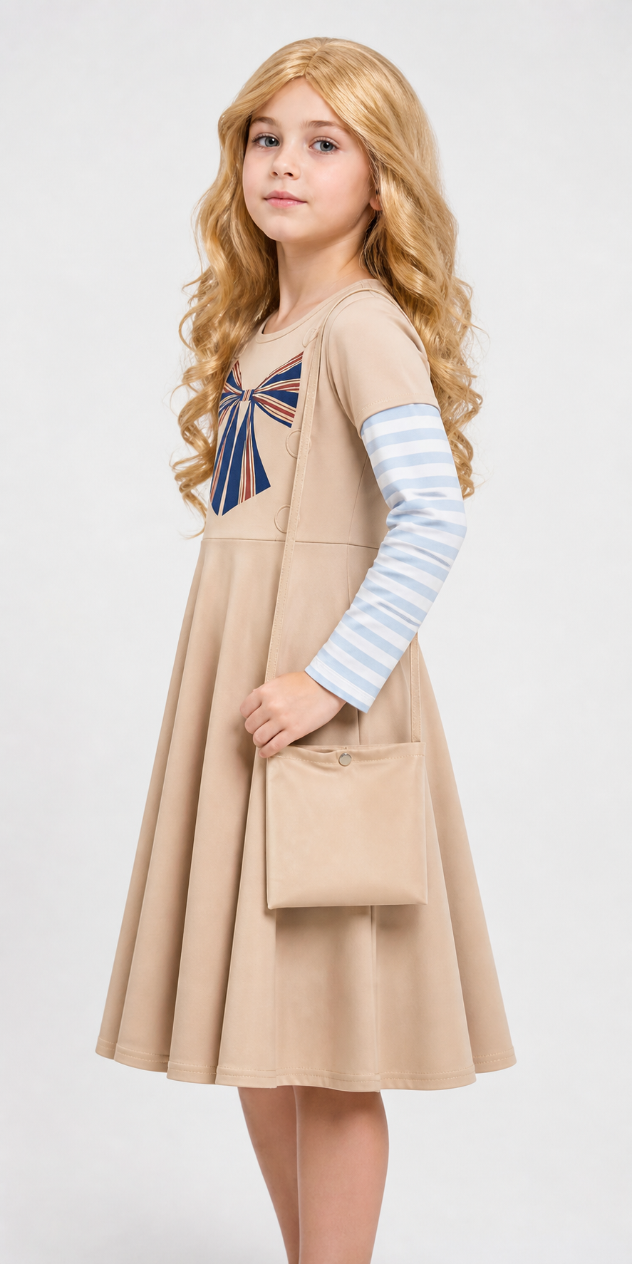 Children's carnival costume with wig and handbag