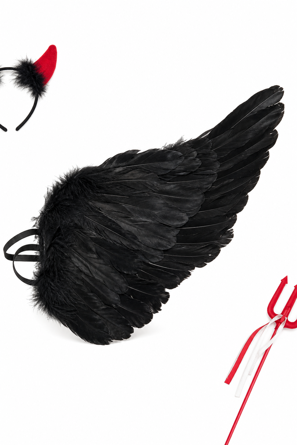 Halloween Demon Wings with Horns and a Trident