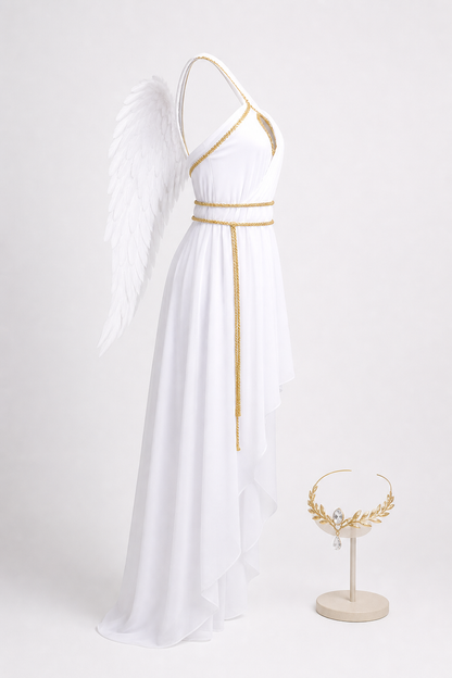 White Greek Goddess Costume with Wings and Tiara