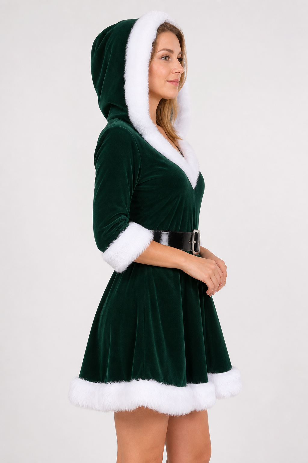 Festive Christmas Dress with Hood and Belt