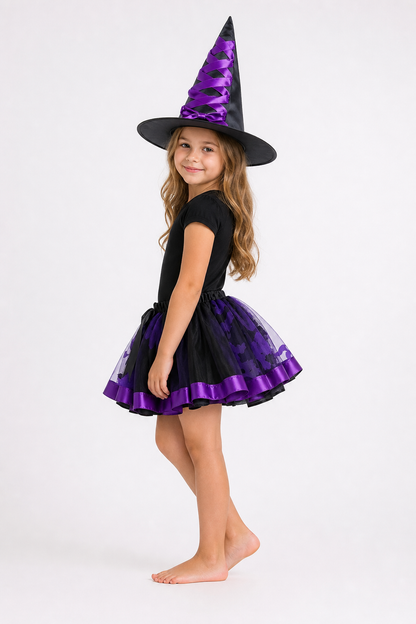 Children’s Witch Halloween Costume with Hat and Full Skirt