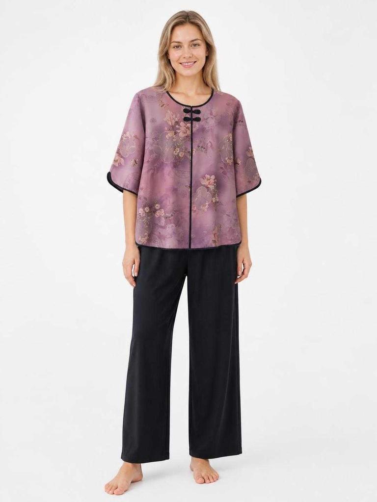 Dressy masquerade outfit: lavender blouse and pants