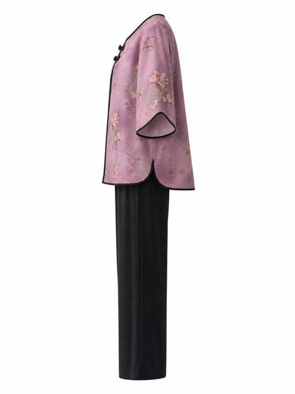 Dressy masquerade outfit: lavender blouse and pants
