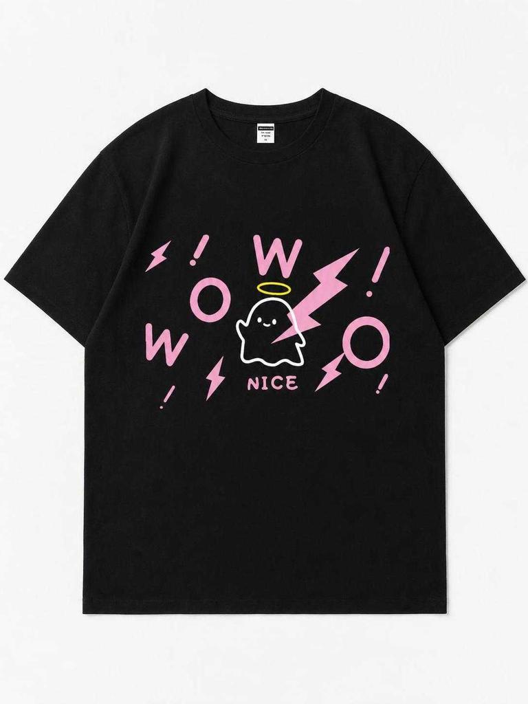 Black loose-fit printed T-shirt for carnival
