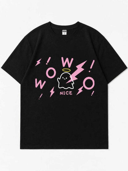 Black loose-fit printed T-shirt for carnival