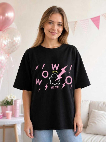 Black loose-fit printed T-shirt for carnival