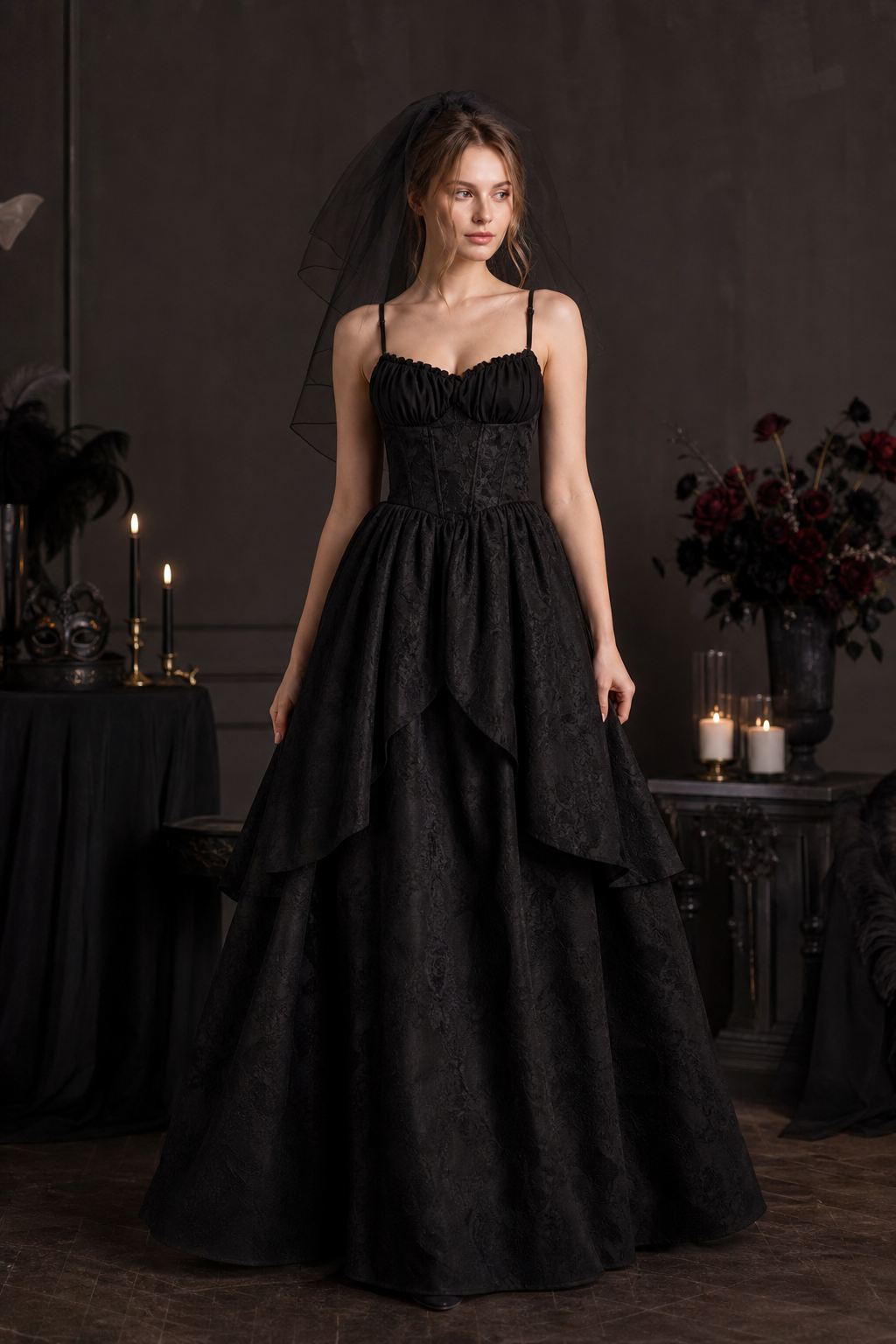 Black Zombie Bride Dress Halloween Costume