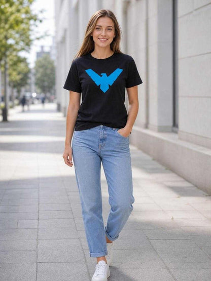 Black graphic-print T-shirt, short sleeve, everyday wear