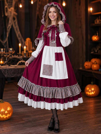 Burgundy Hooded Vampire Dress for Halloween