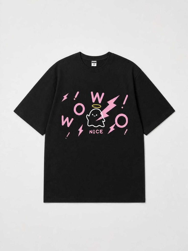Black loose-fit printed T-shirt for carnival