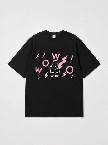 Black loose-fit printed T-shirt for carnival